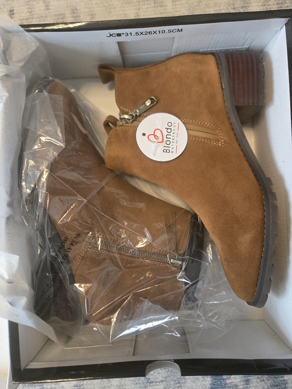 Blondo Cognac Suede Ankle Booties with Side Zipper